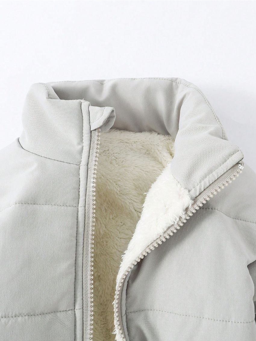 Young Boy Slant Pockets Plush Lined Puffer Coat