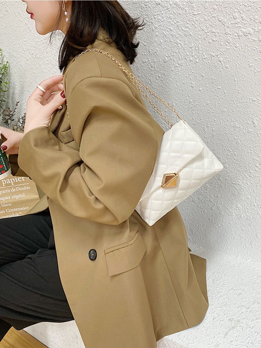 Quilted Push Lock Chain Bag