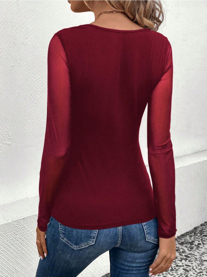 SHEIN Essnce Contrast Mesh Half Zip Tee