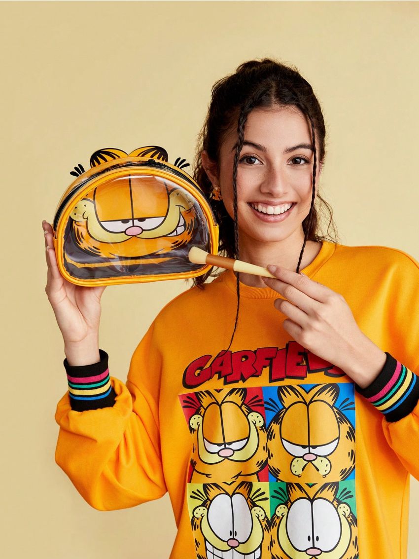 GARFIELD X SHEIN Yellow Irregular Shaped Cartoon Graphic Portable Cosmetic Bag