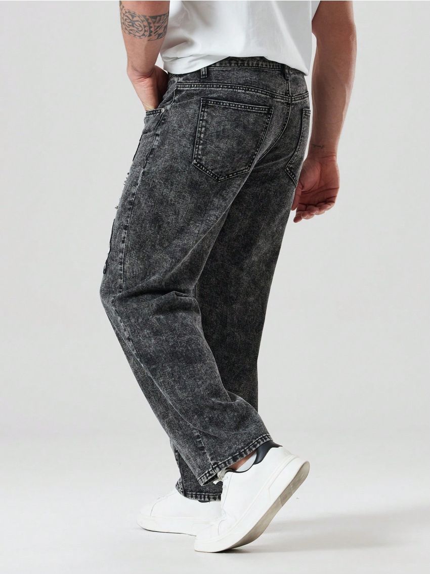 Men's Patch & Ripped Plus Size Jeans