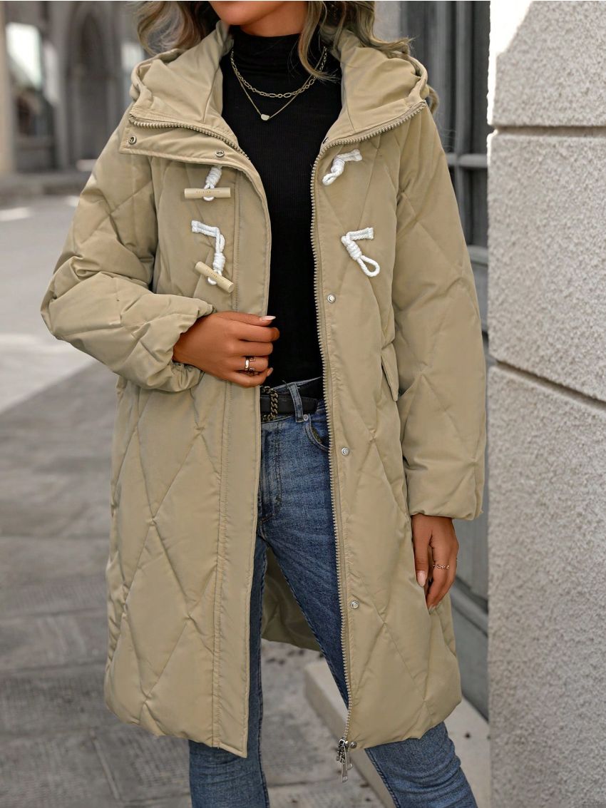 SHEIN Frenchy Women's Horn Button Hooded Padded Coat