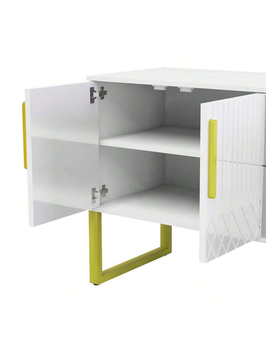 OSQI Modern TV Stand for TVs up to 75 Inches, Storage Cabinet with Drawers and Cabinets, Wood TV Console Table with Metal Legs and Handles for Living Room, White