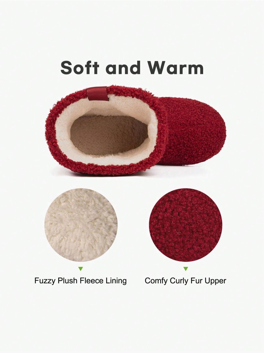 LongBay Women’s Warm Curly Fur Bootie Slippers Comfy Plush Fleece Boots Memory Foam House Shoes