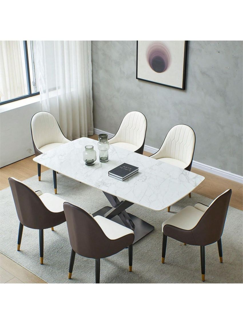 Montary Marble Dining Table with 6 Pcs Chairs, 63