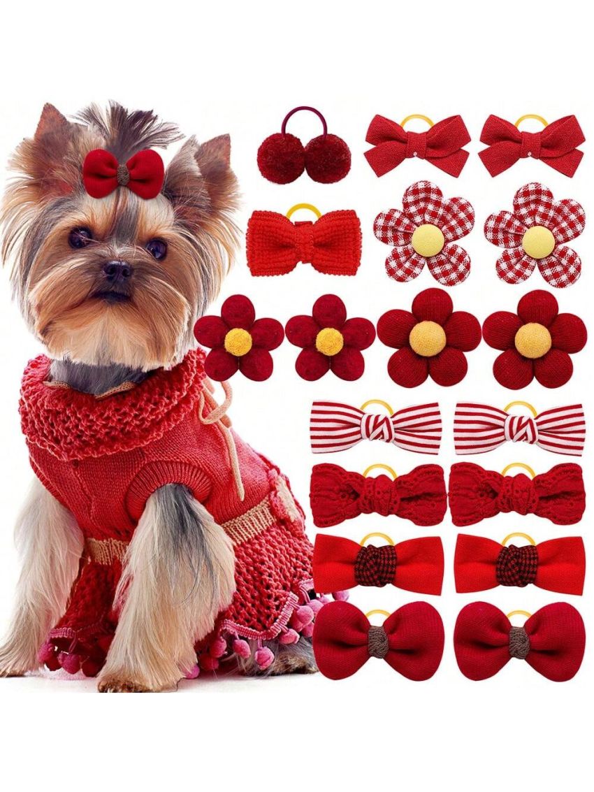 New Arrivals: 10pcs Random Color Elastic Hair Tie Accessories For Dogs And Cats Pet Headwear