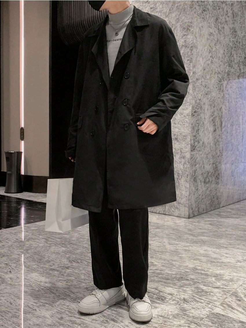 Men Double Breasted Drop Shoulder Trench Coat