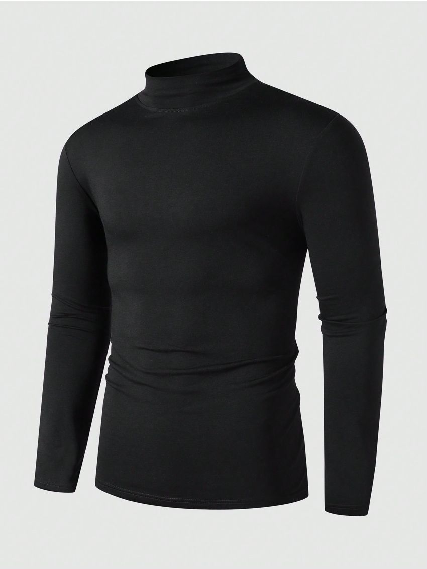 Manfinity Men Mock Neck Solid Tee