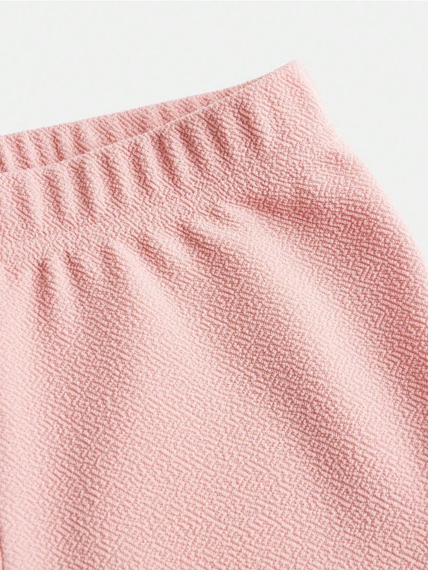 SHEIN Kids FANZEY Tween Girls' Solid Color Skinny Flared Pants With Bowknot