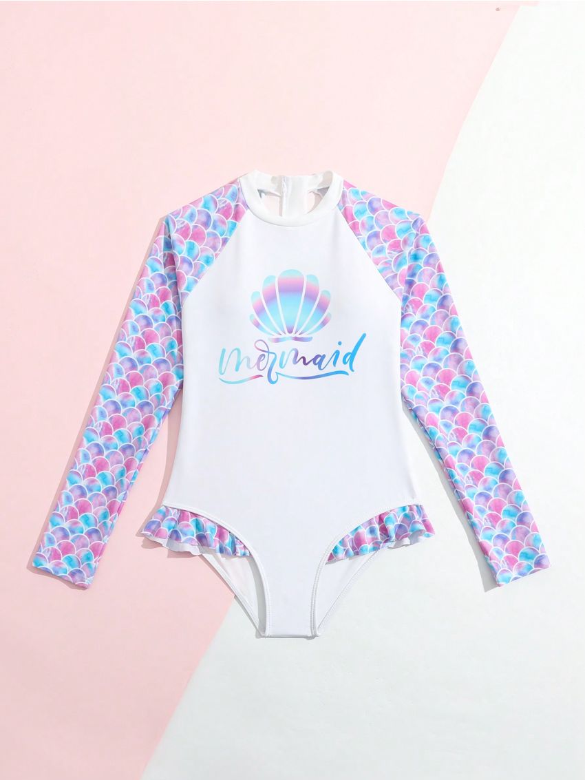 Big Girls' Scale & Letter Print One-piece Swimsuit