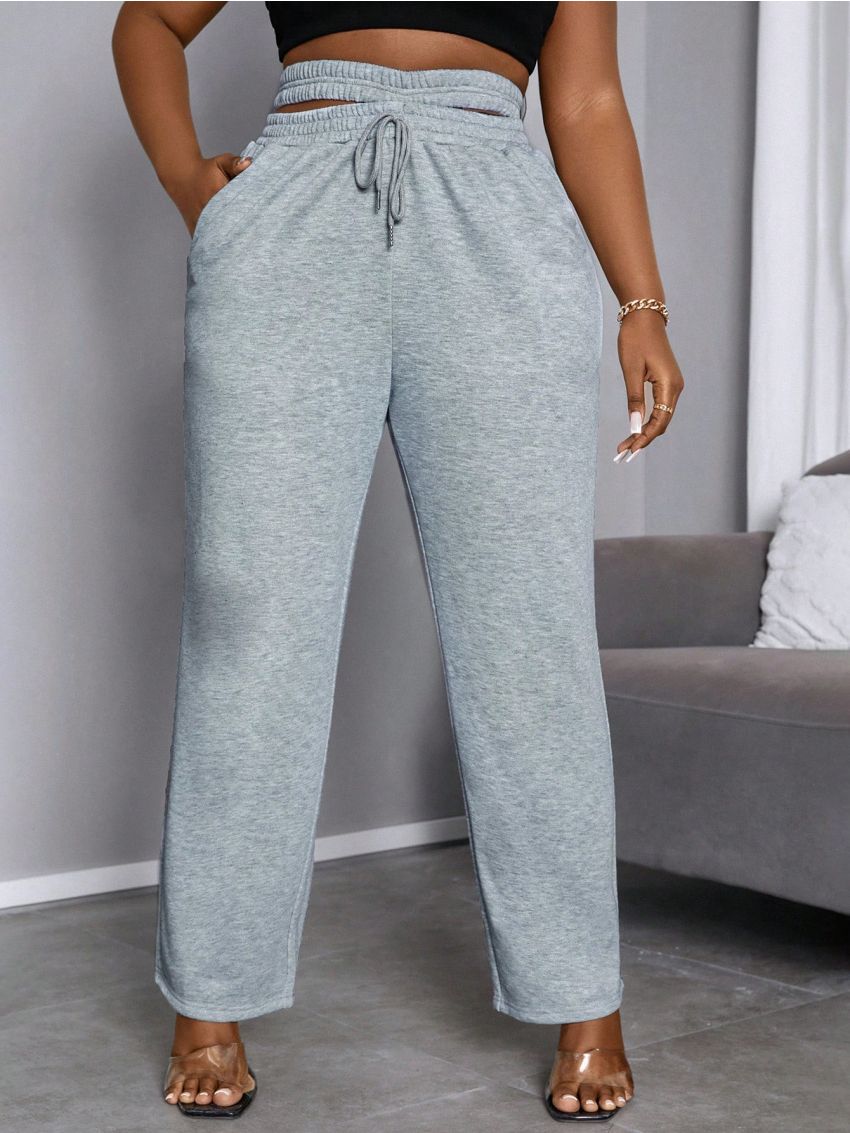 SHEIN SXY Plus Size Hollow Out Drawstring Sweatpants