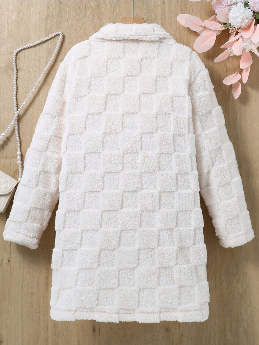 Teen Girls' Plaid Texture Woolen Mid-length Coat With