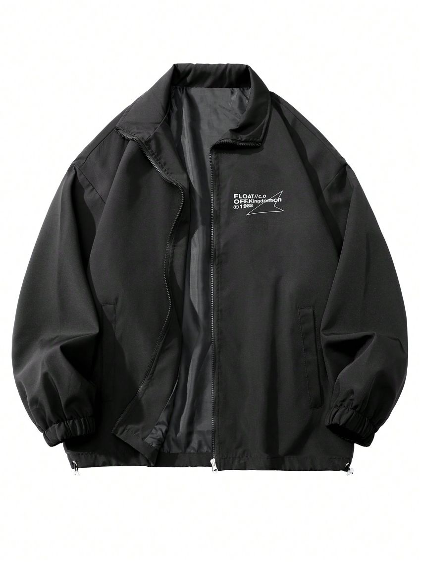Men Letter Graphic Zip Up Jacket
