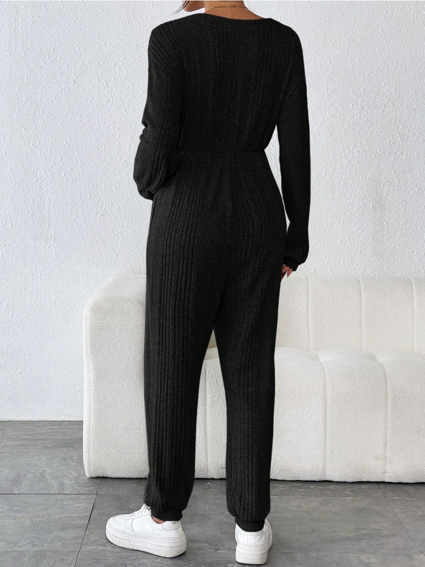 SHEIN Maternity Ribbed Knit Knot Front Jumpsuit