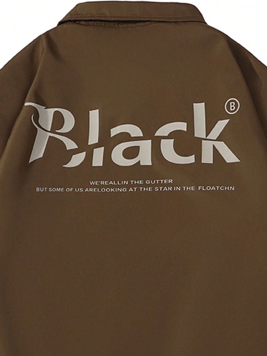 Men Slogan Graphic Button Front Jacket