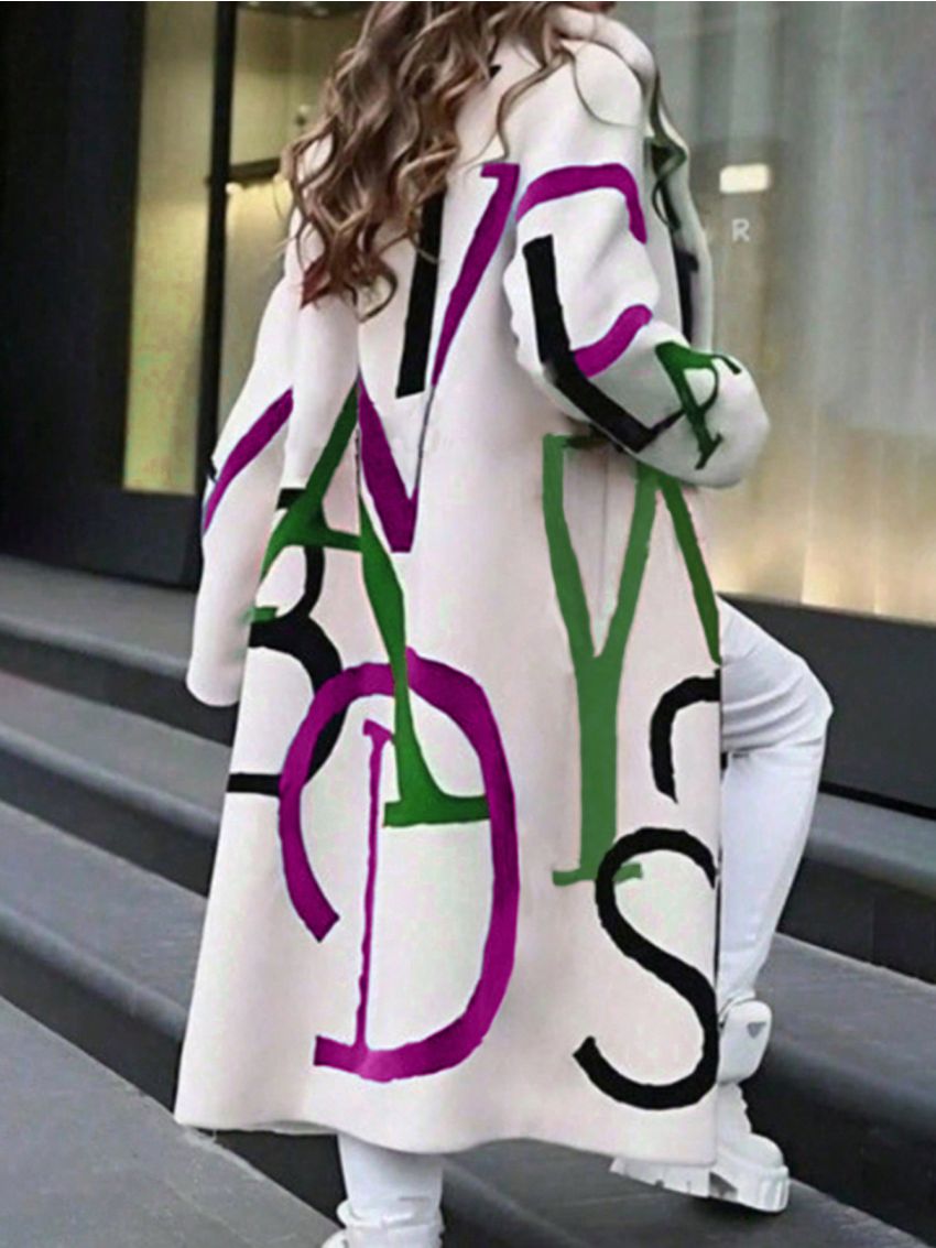 Plus Size Women'S Letter Print Woolen Coat