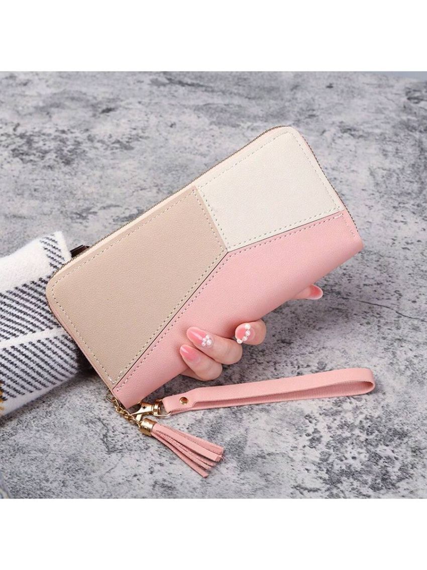 Women's Long Color-block Wallet, Fashionable Clutch Handbag With Multiple Card Slots & Large Capacity Zipper Coin Purse