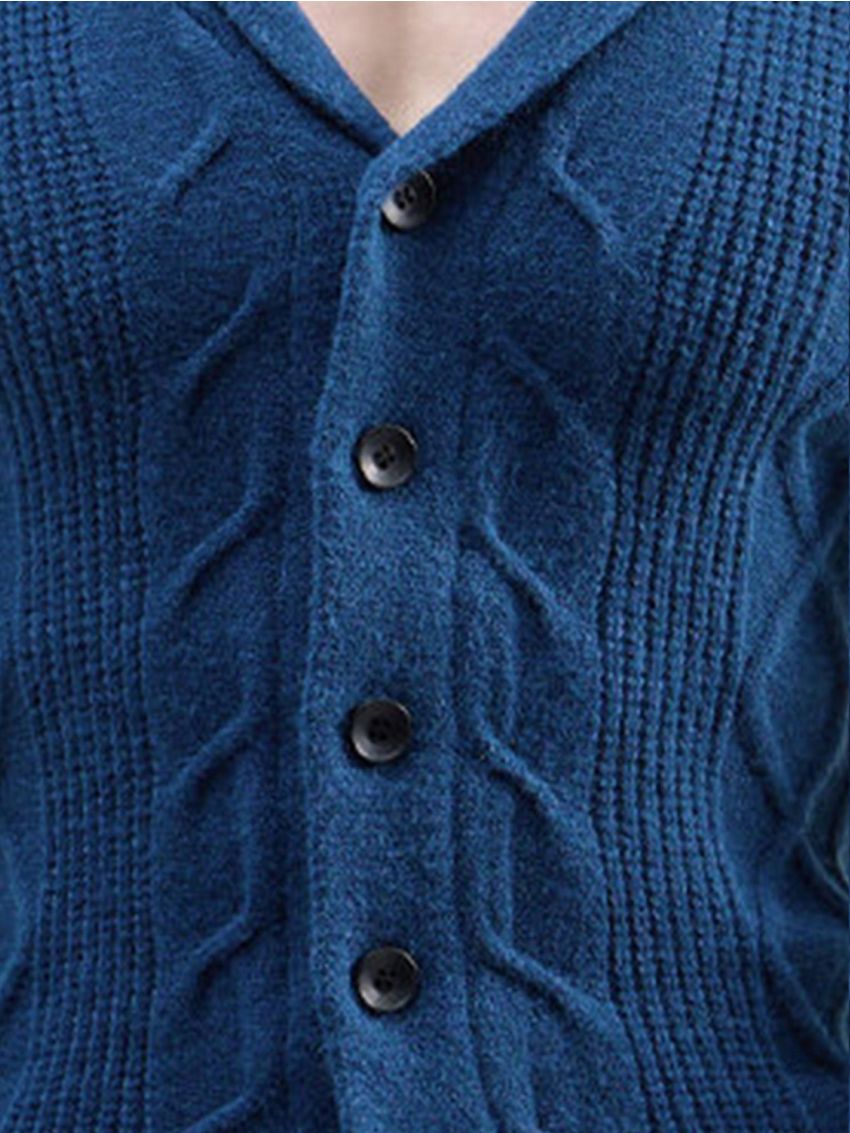 Men Shawl Collar Cable Knit Drop Shoulder Cardigan