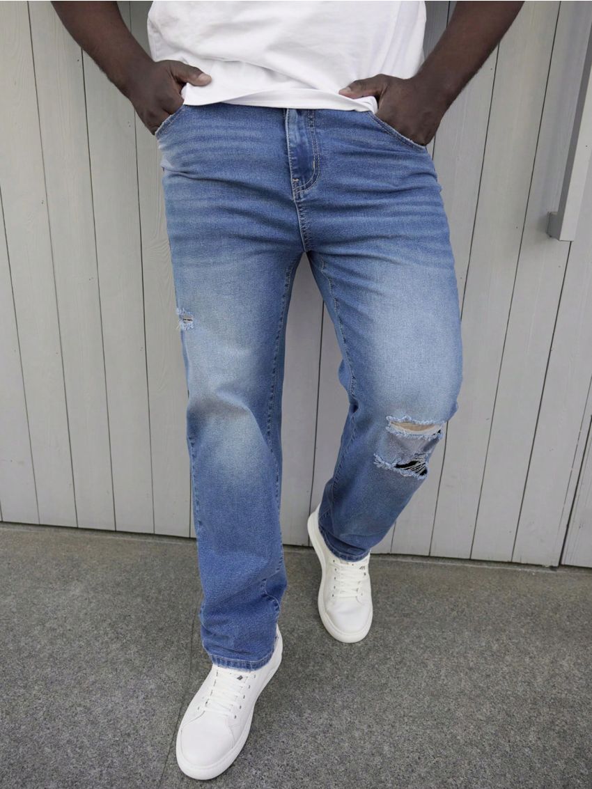 Manfinity Homme Men's Plus Size Water-washed Ripped Jeans