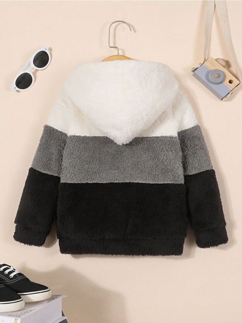 Toddler Boys' Color-block Hooded Plush Jacket