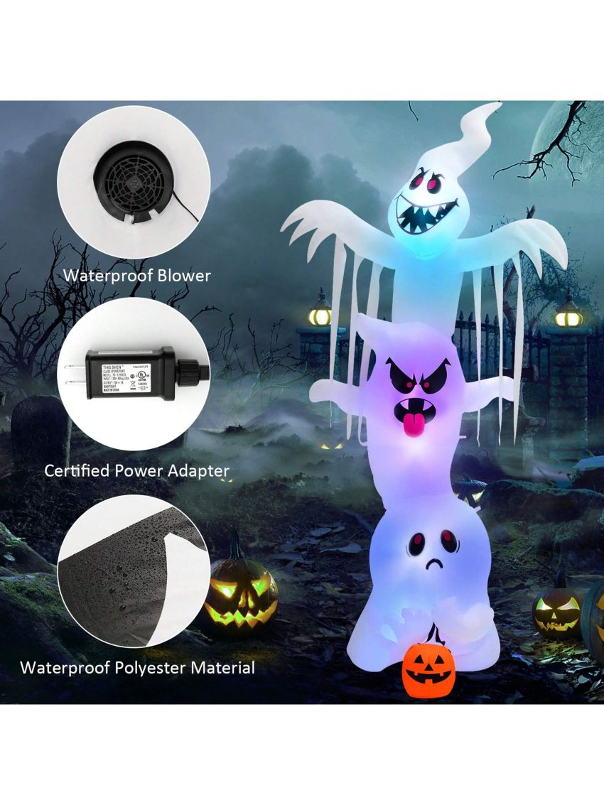 Gymax 10 FT Halloween Inflatable Stacked Ghost Holiday Decor w/ Colorful Flashing Lights