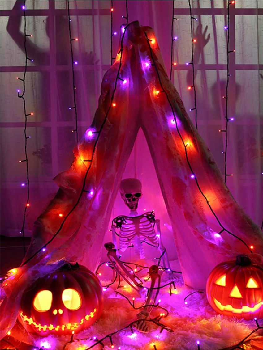 1PC, Halloween Solar Star Light String, (orange+purple), Outdoor Light String Rainproof And Without Electricity, Indoor Courtyard Garden Christmas Party Decoration, 32.8ft/10 Meters, 100 Lights