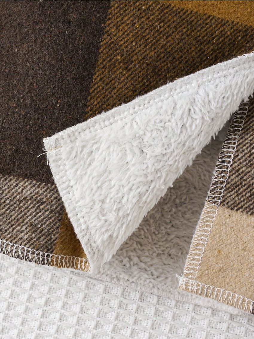 Baby Girl Plaid Print Borg Collar Overcoat