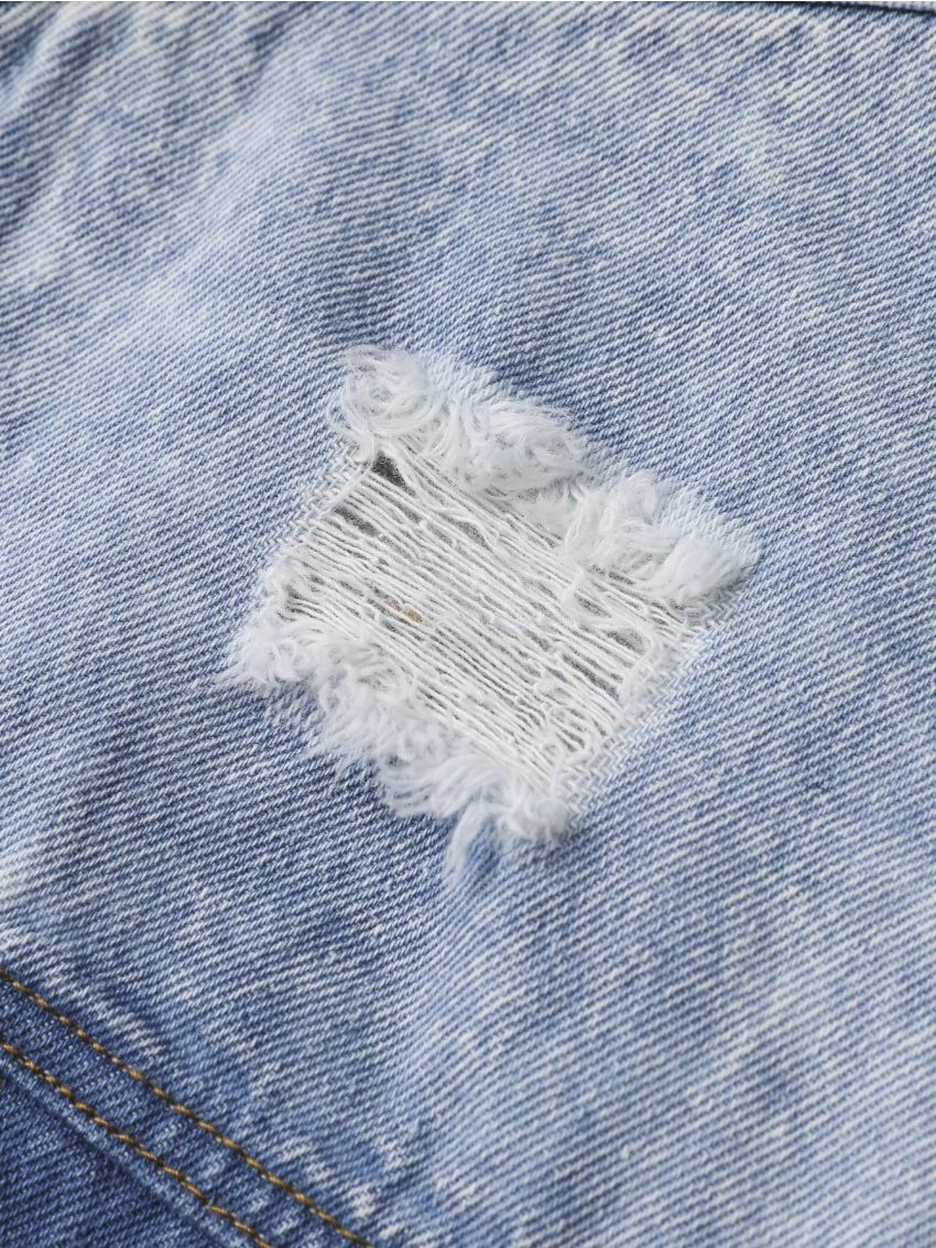 Teen Girl'S Street Cool Body Fit, No Stretch, Ripped, Washed Denim Jacket