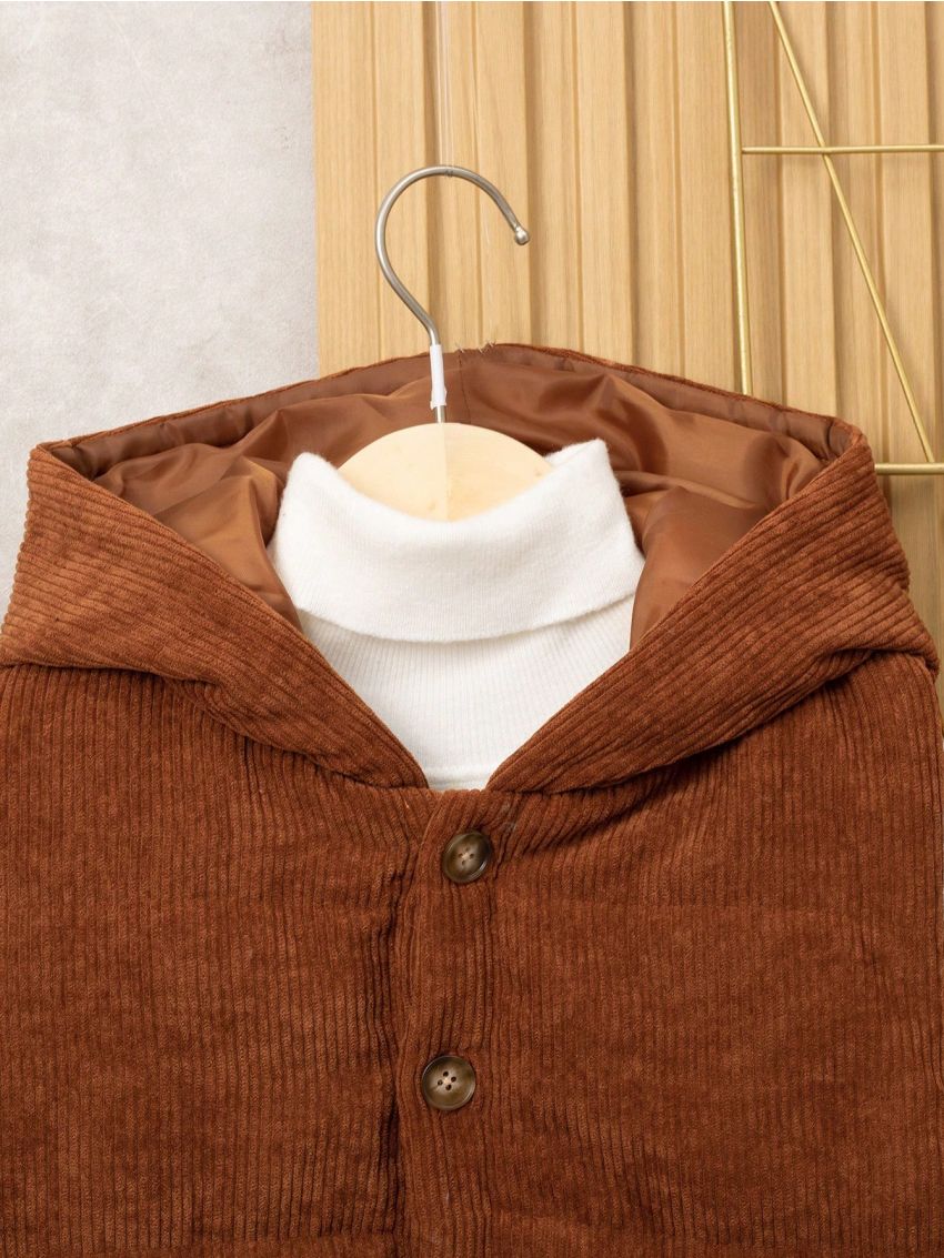 SHEIN Tween Boy 1pc Slogan Patched Hooded Puff Coat