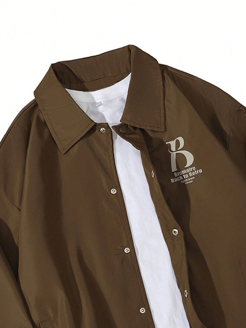 Men Slogan Graphic Button Front Jacket