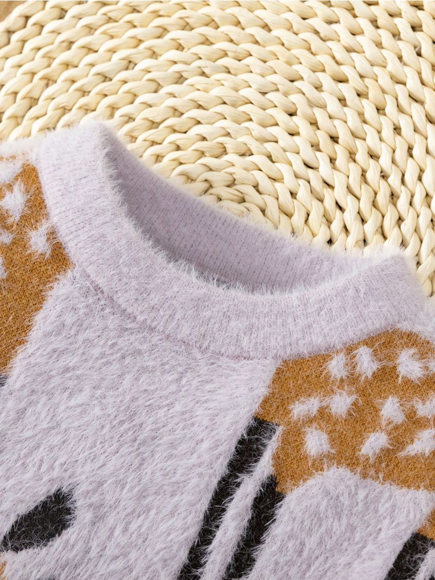 Girls' Cartoon Deer Comfortable And Warm Knit Dress For Autumn And Winter