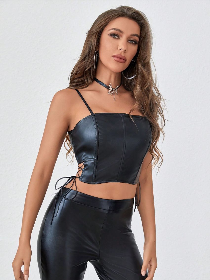 Lace Up Side Crop Cami Top