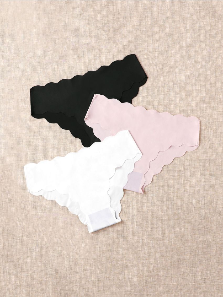 Yoga Basic 3pcs Four-way Stretch Feels Like Skin Scallop Trim Sports Brief