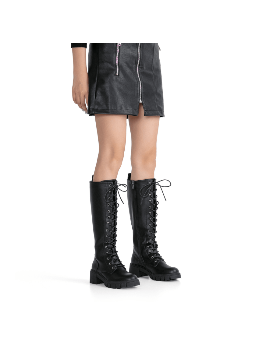 Women's 953 Lace Platform Knee High Boots with Comfort Chunky Heel