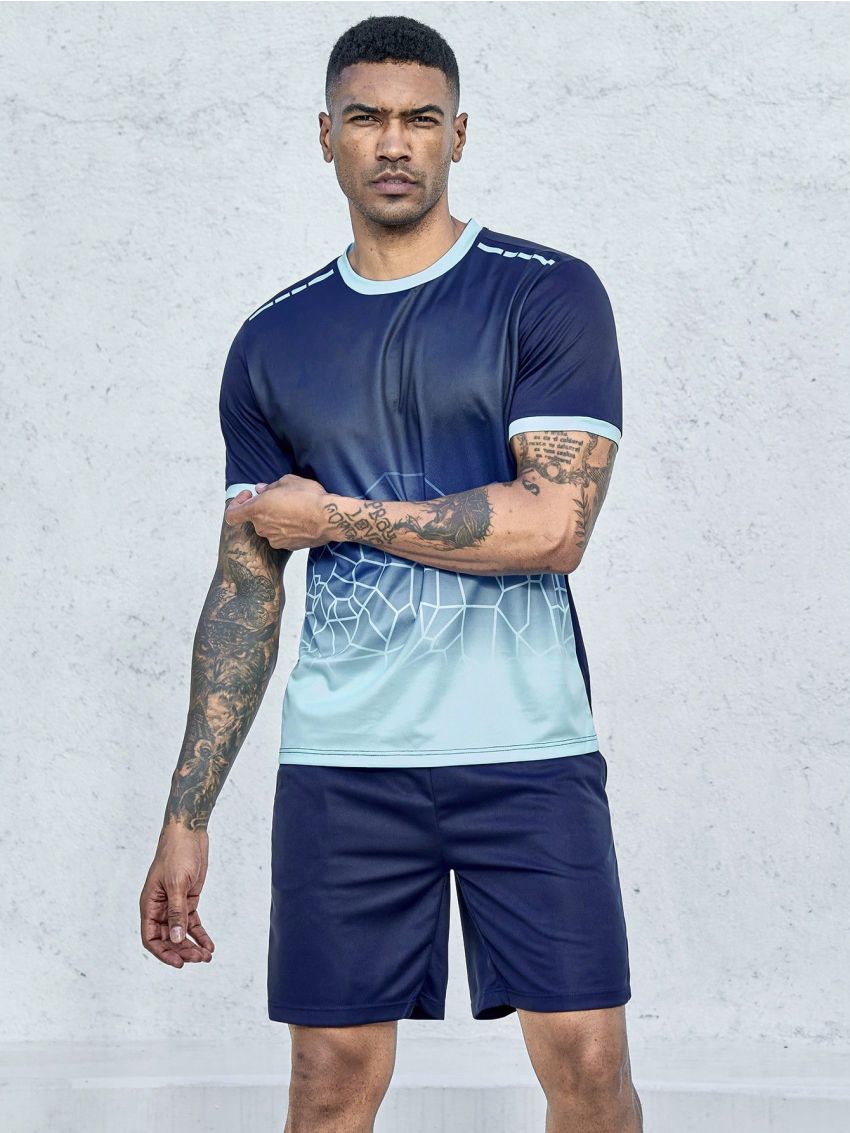 Football Men's Gradient Color Geometric Print Soccer Uniform Set