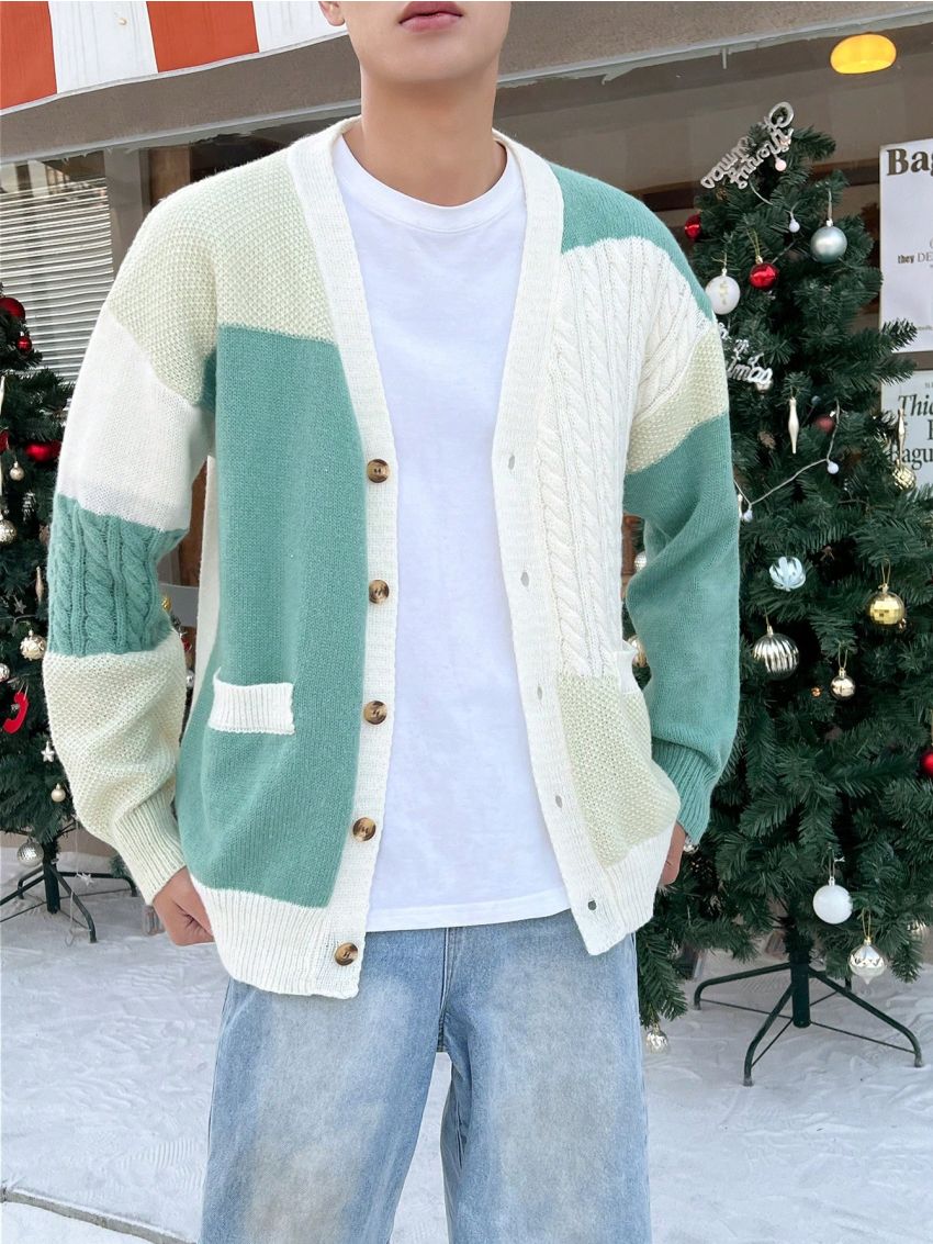 Manfinity Men'S Colorblock Long Sleeve Cardigan