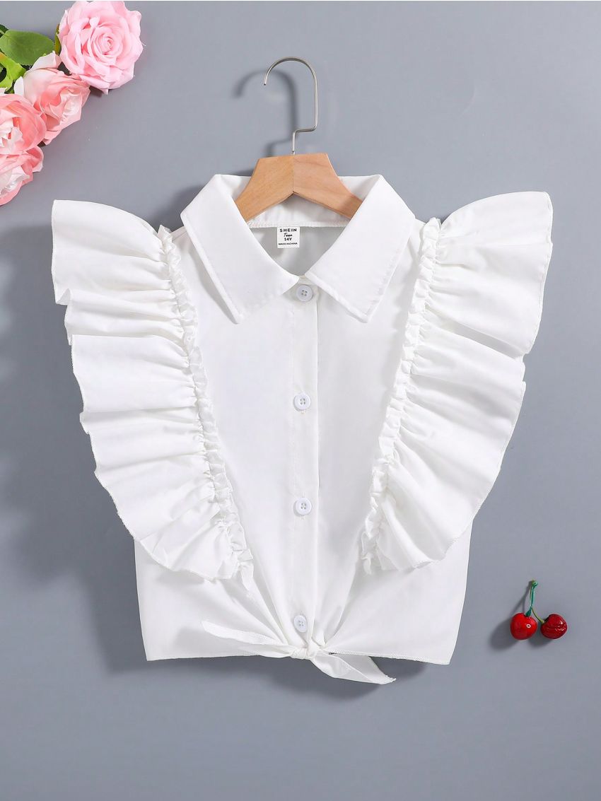 Girls Teen Ruffle Trim Button Up Shirt