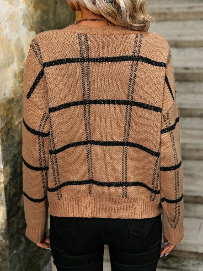 SHEIN LUNE Women's Contrast Check Cardigan