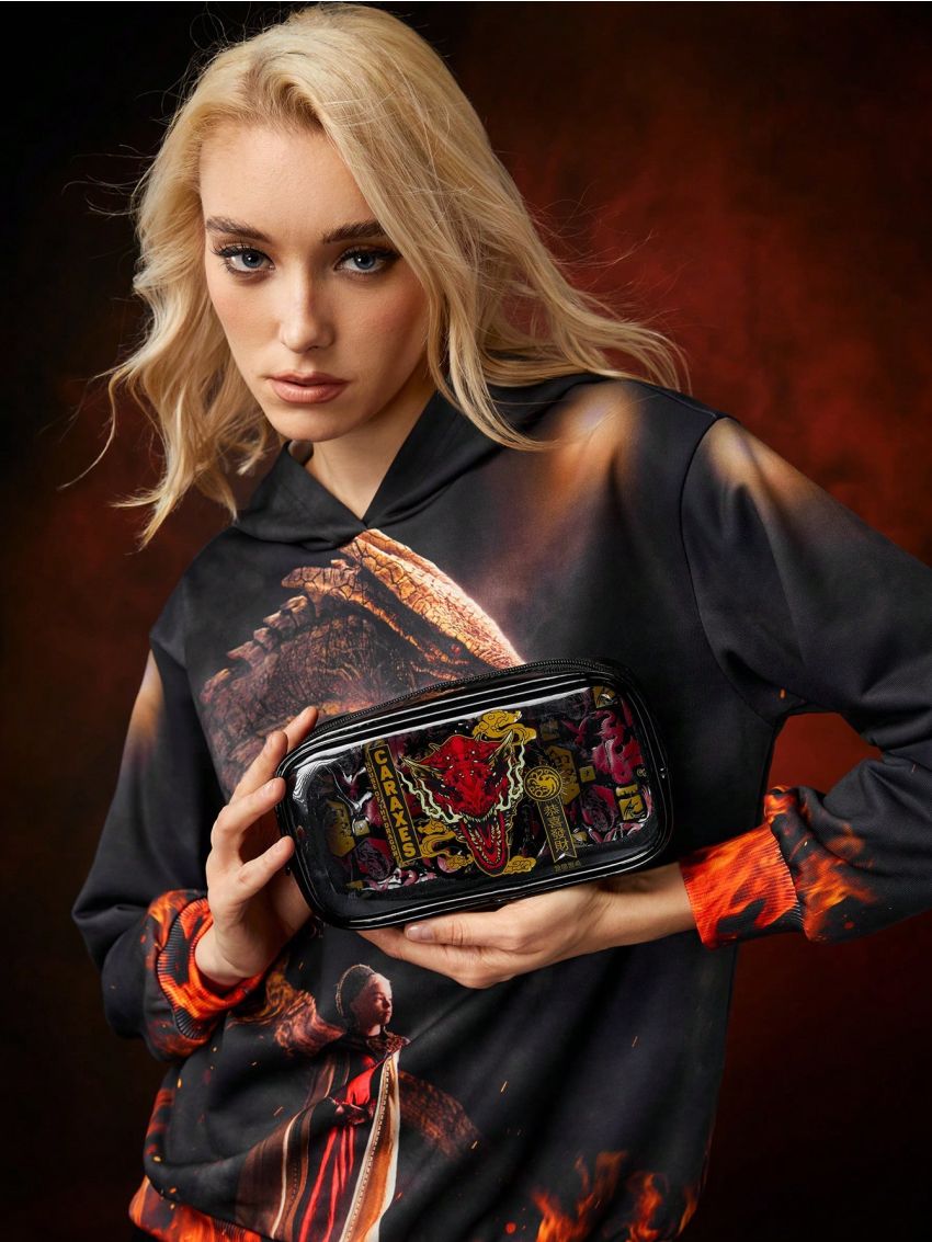HOUSE OF THE DRAGON X SHEIN Dragon Family Collaboration Black Semi-transparent Portable Cosmetic Bag