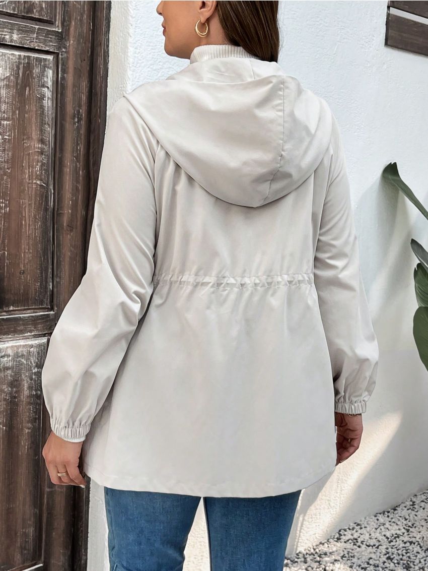 SHEIN LUNE Plus Size Women's Hooded Jacket With Drawstring Waist