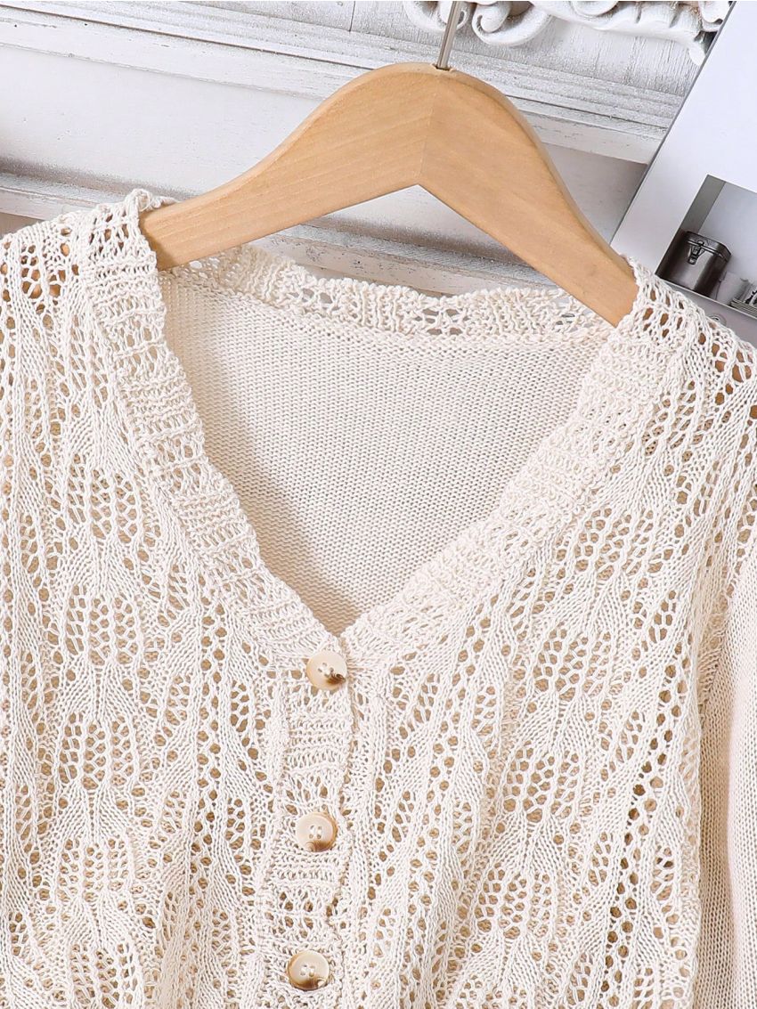 Tween Girl Long Sleeve Hollow Out Cardigan With Open Front
