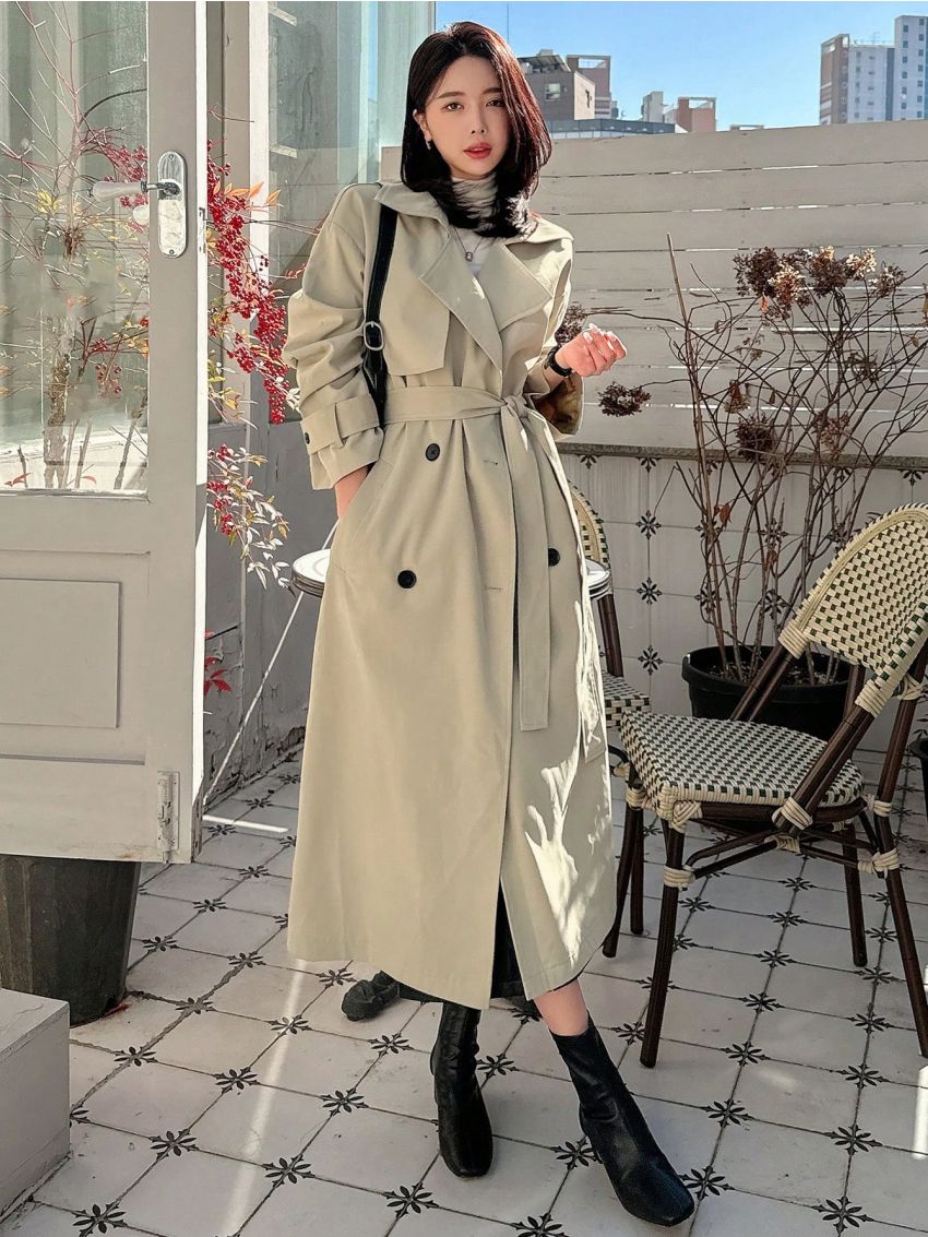 DAZY Women'S Double Breasted Belted Trench Coat Jacket