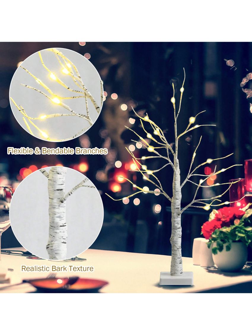 Costway 2ft Pre-lit White Twig Birch Tree Battery Powered for Christmas Holiday