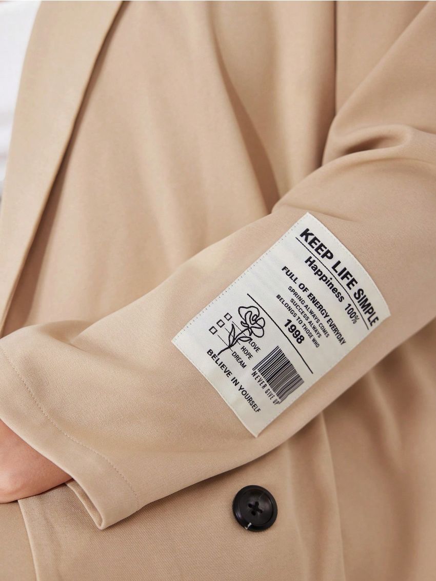 SHEIN Mulvari Plus Size Women's Letter Detail Houndstooth Blazer And Pants Set