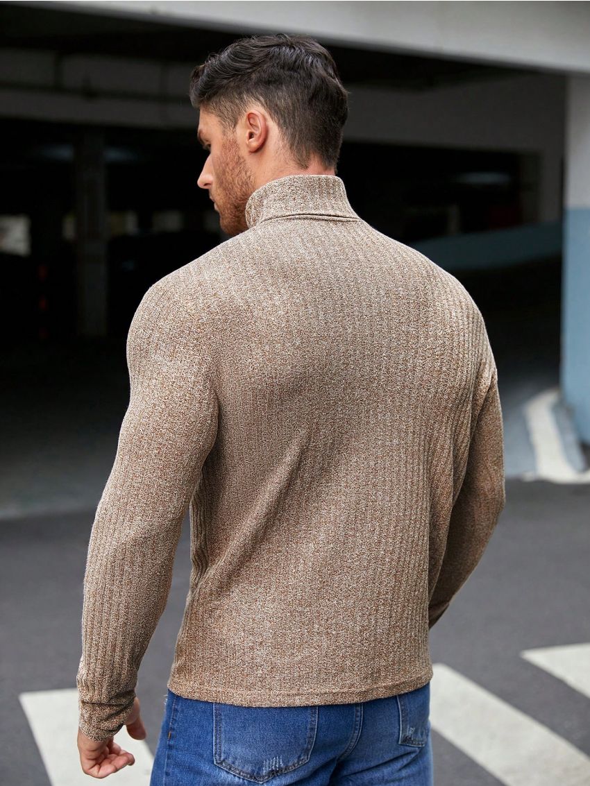 SHEIN Men High Neck Ribbed Knit Tee