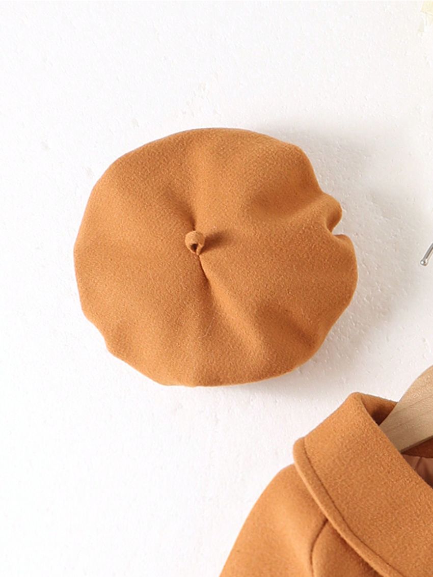 SHEIN Kids EVRYDAY Young Girl Solid Belted Overcoat & Hat