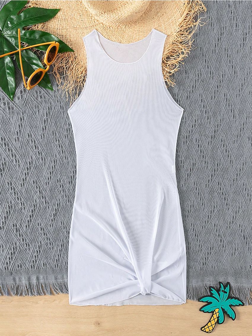 Solid Color Twisted Knot Tank Top Cover Up For Teen Girls