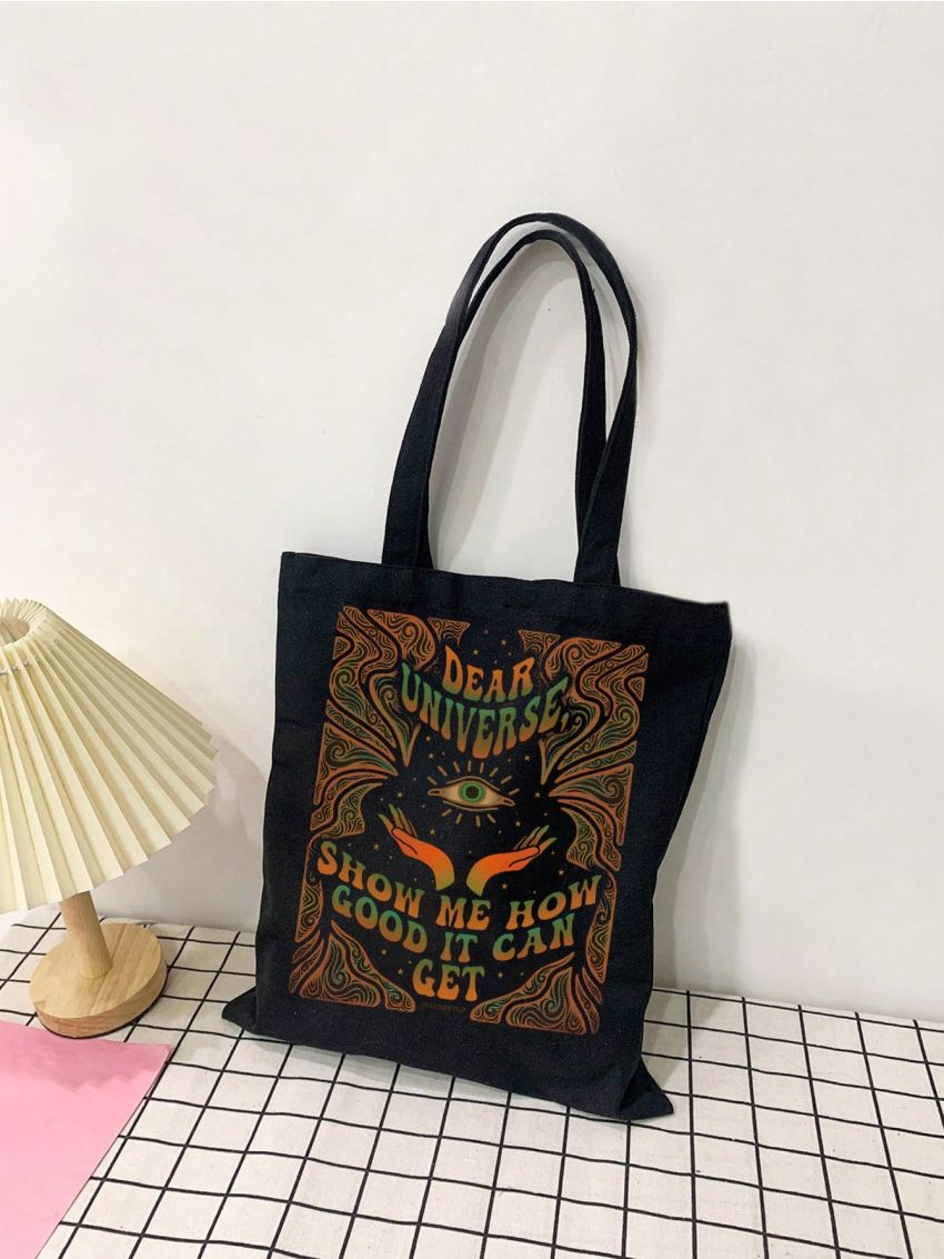 SHEIN X Creationtrip Printed Canvas Tote Bag