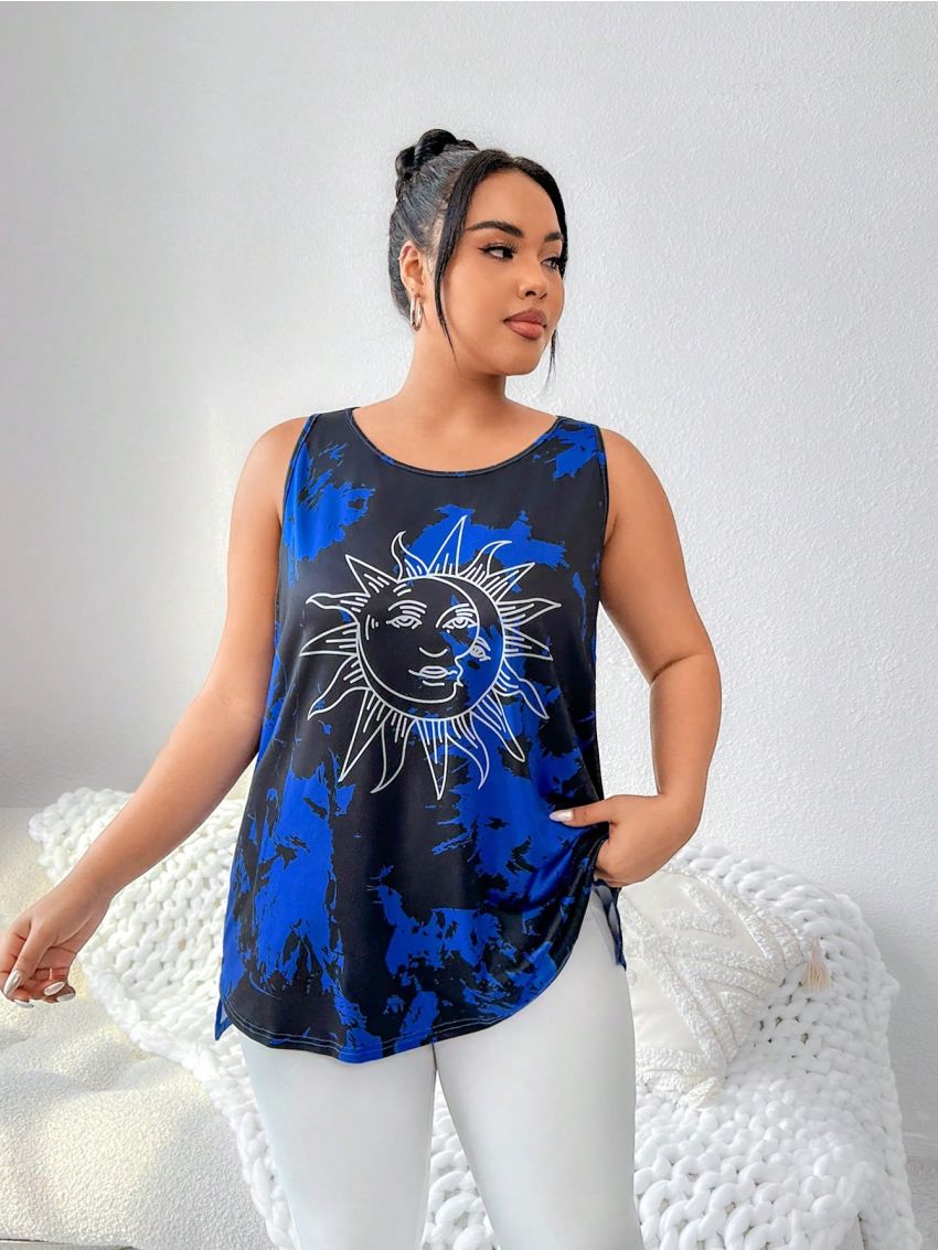 SHEIN Yoga High Street Plus Size Tie Dye Sun Printed Sports Vest