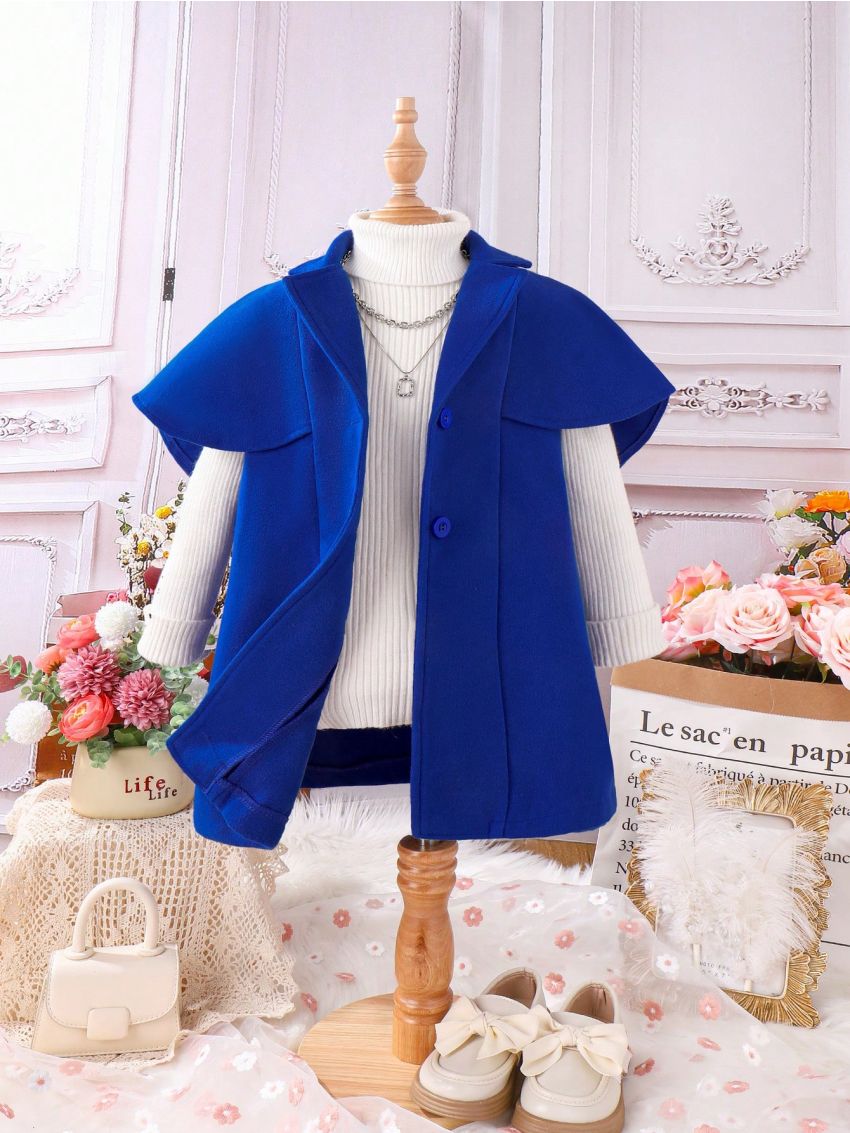 Young Girl 1pc Cloak Sleeve Belted Overcoat
